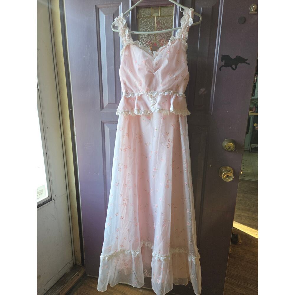 Vintage Lorrie Deb Dress Union Made USA Womens Size 5/6 Lace Cottagecore Floral - Picture 1 of 7